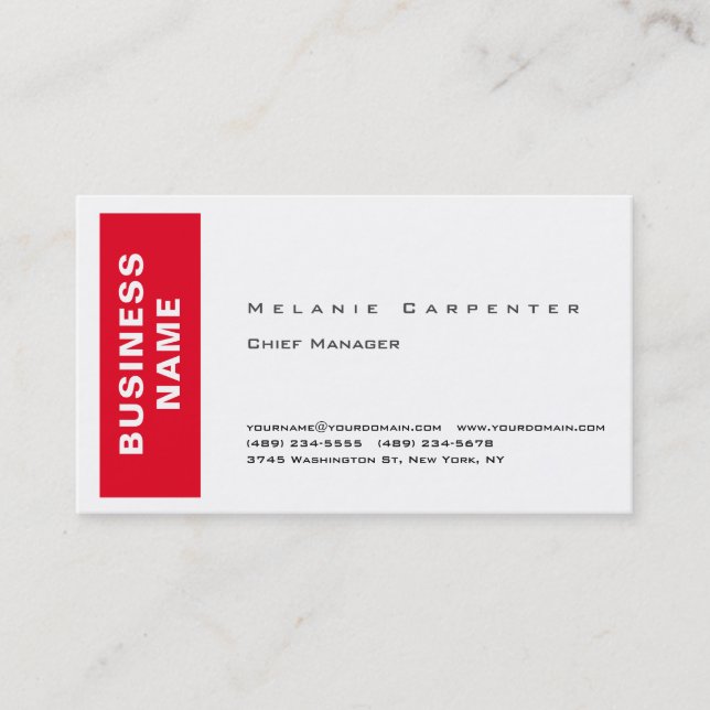 Red White Minimalist Modern Plain Business Card (Front)