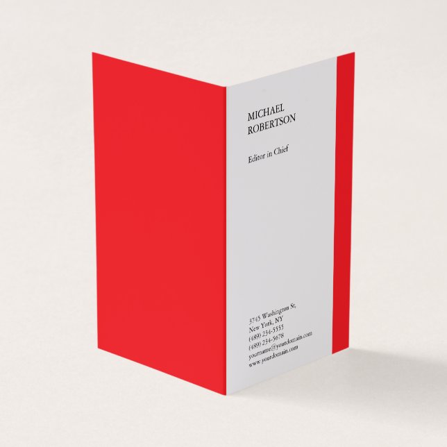 Red White Minimalist Professional Plain Business Card (Outside)