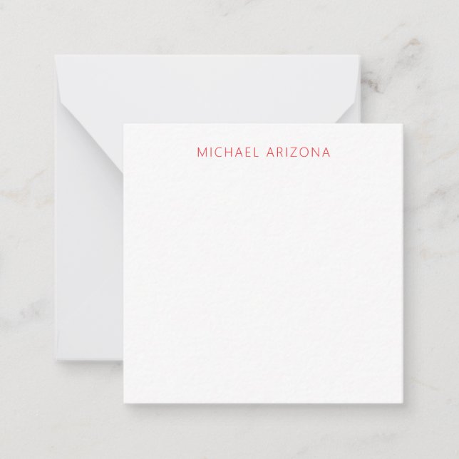 Red White Minimalist Simple Plain Modern Own Name Card (Front)