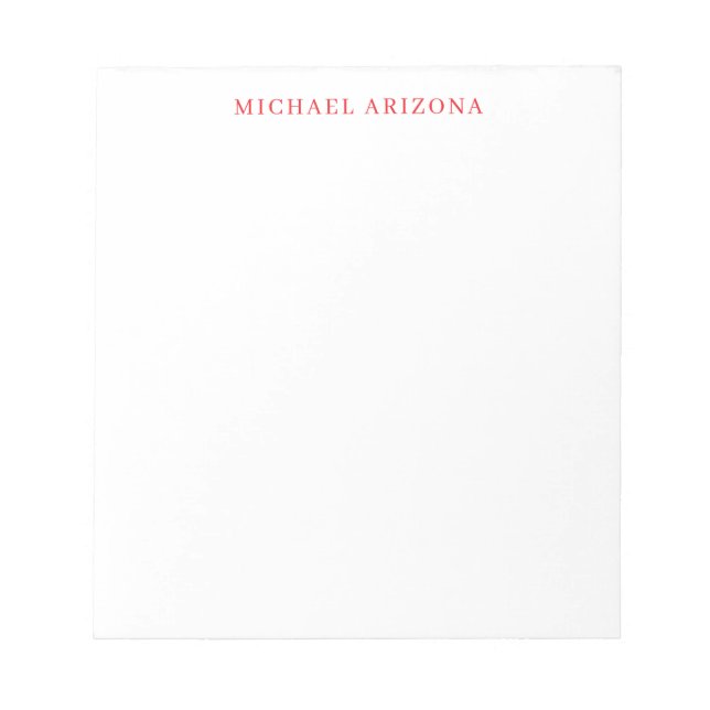 Red White Minimalist Simple Plain Modern Own Name Notepad (Front)