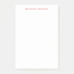 Red White Minimalist Simple Plain Modern Own Name Post-it Notes