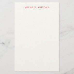 Red White Minimalist Simple Plain Modern Own Name Stationery