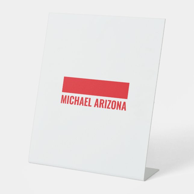 Red & White Minimalist Simple Plain Name Pedestal Sign (Front)