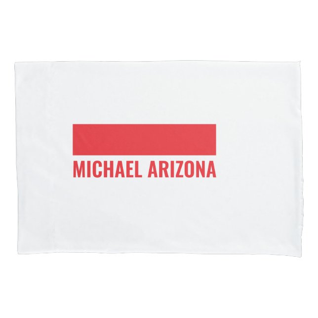 Red & White Minimalist Simple Plain Name Pillowcase (Front)
