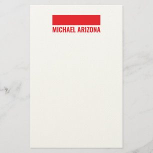 Red & White Minimalist Simple Plain Name Stationery