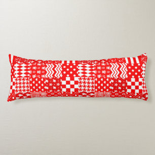 Red White Mixed Patterns Patchwork Design Body Cushion