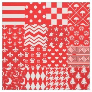 Red White Mixed Patterns Patchwork Design Fabric