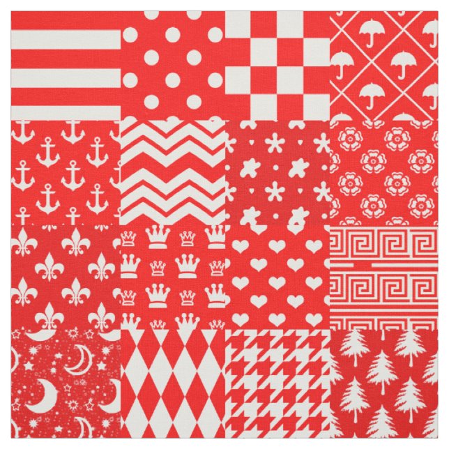 Red White Mixed Patterns Patchwork Design  Fabric (Swatch)