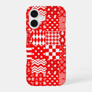 Red White Mixed Patterns Patchwork Design iPhone 16 Case