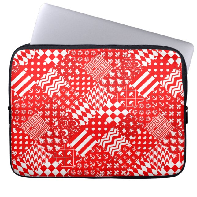 Red White Mixed Patterns Patchwork Design  Laptop Sleeve (Front)