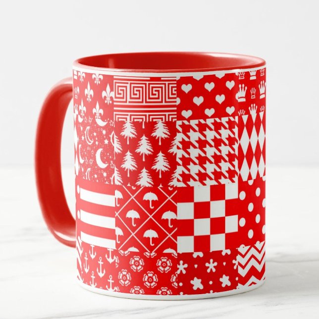 Red White Mixed Patterns Patchwork Design  Mug (Creator Uploaded)