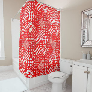 Red White Mixed Patterns Patchwork Design  Shower Curtain