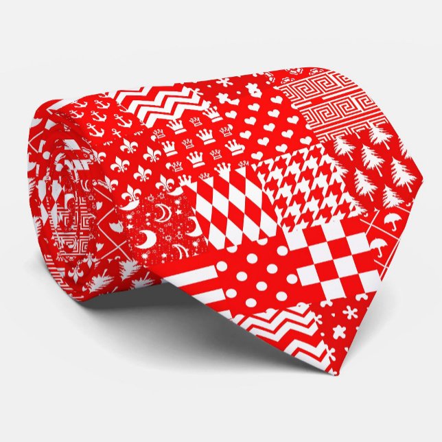Red White Mixed Patterns Patchwork Design  Tie (Creator Uploaded)