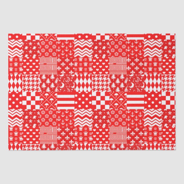 Red White Mixed Patterns Patchwork Design  Tissue Paper (Front)