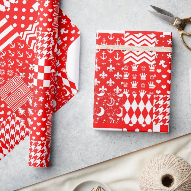 Red White Mixed Patterns Patchwork Design  Wrapping Paper (Creator Uploaded)