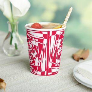 Red White Modern Abstract Unique for Events Paper Cups