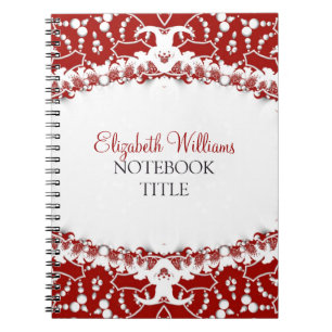 Red + White Modern Batik Notebook