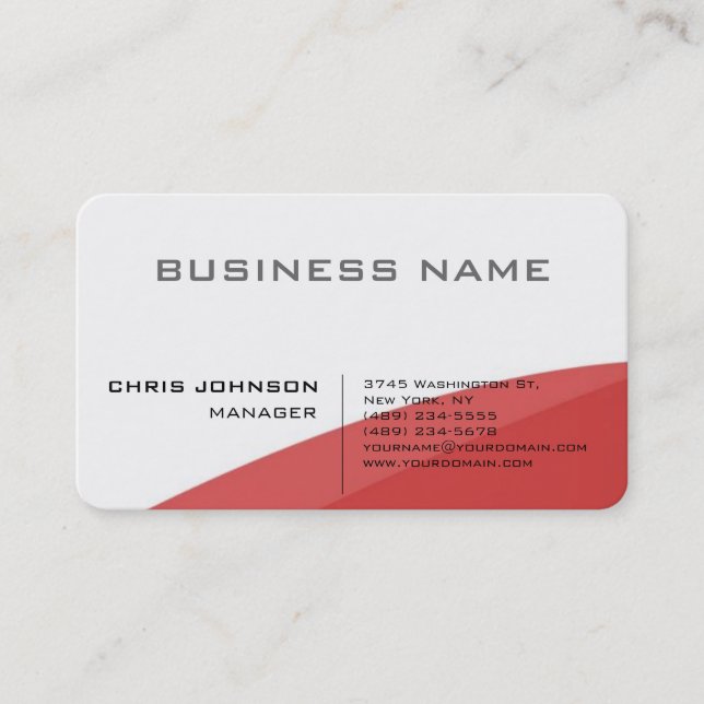 Red white modern elegant minimalist attractive business card (Front)