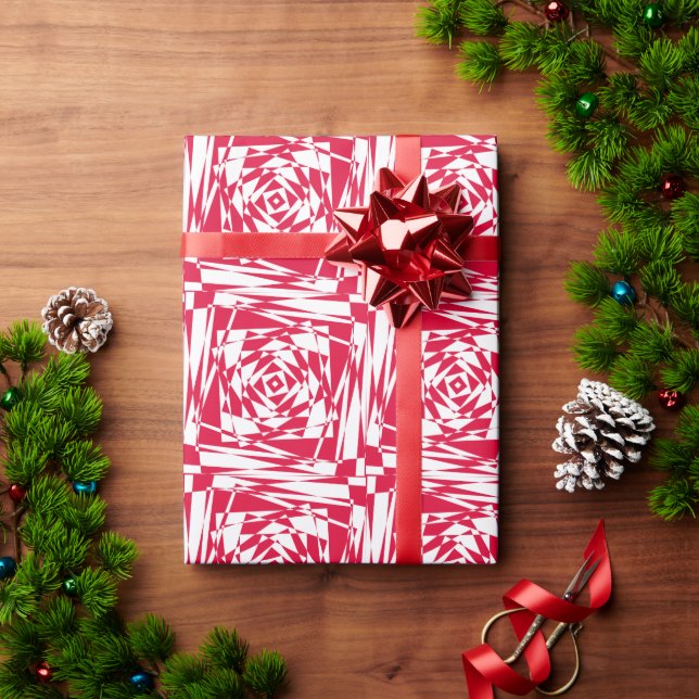 Red White Modern Gift Wrap – Abstract Illusion  (Holiday Gift)