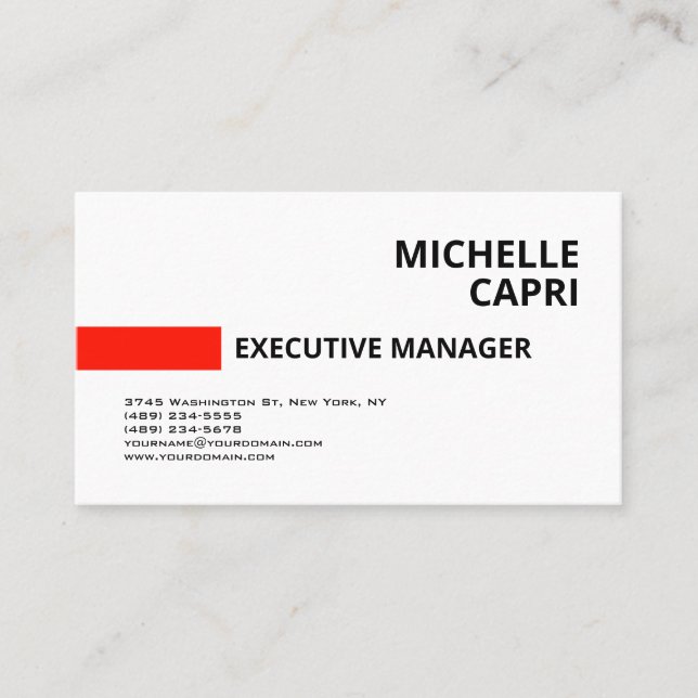 Red White Modern Plain Simple Minimalist Business Card (Front)