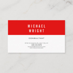 Red White Modern Plain Simple Minimalist Business Card