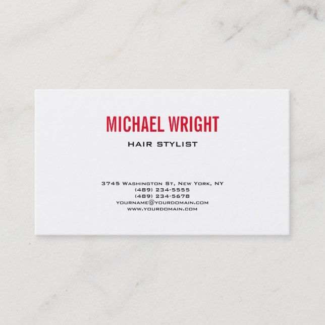 Red White Modern Plain Simple Minimalist Business Card (Front)