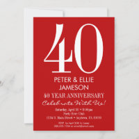 Red & White Modern Simple Anniversary Invitations