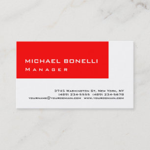 Red White Modern Simple Manager Business Card