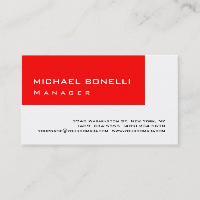 Red White Modern Simple Manager Business Card (Front)
