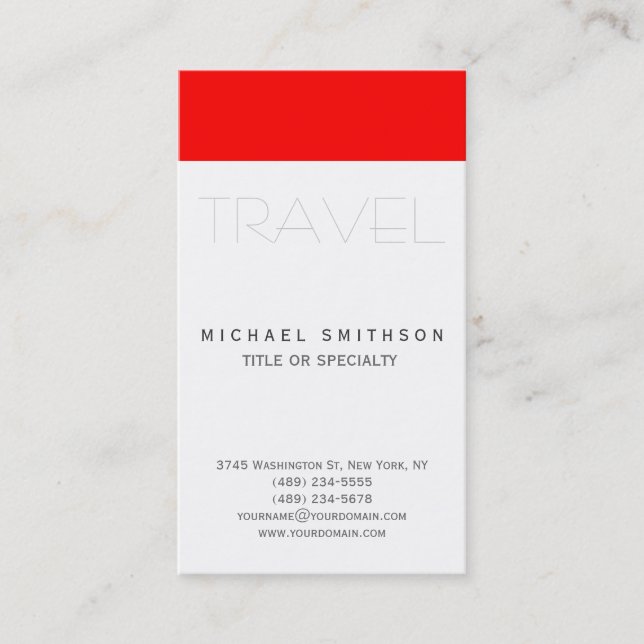 Red White Modern Simple Travel Agent Business Card (Front)