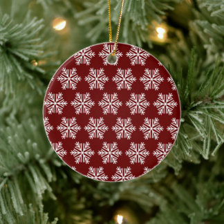 Red White Modern Snowflake Christmas Pattern Ceramic Tree Decoration