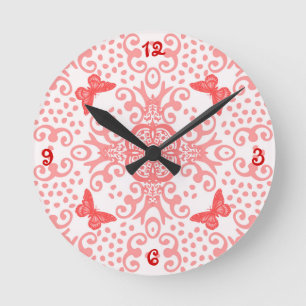 Red/White Monarch Butterfly Numbered Round Clock