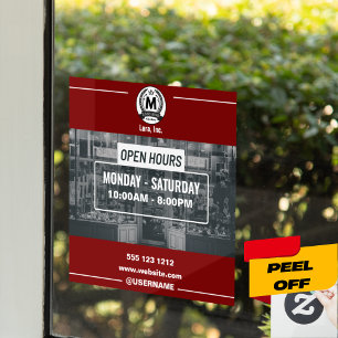 Red White Monochrome Simple Open Hours Store  Window Cling