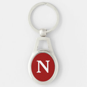 Red White Monogram Key Ring