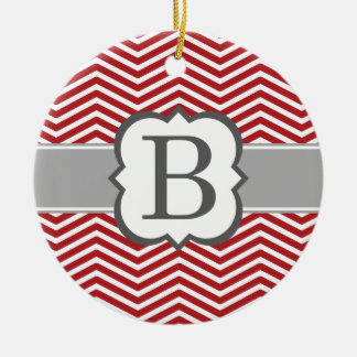Red White Monogram Letter B Chevron Ceramic Tree Decoration