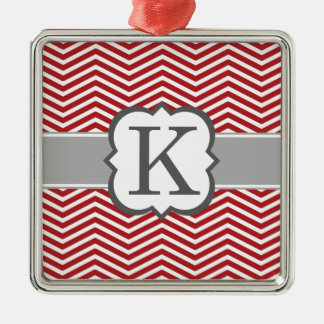 Red White Monogram Letter K Chevron Metal Tree Decoration