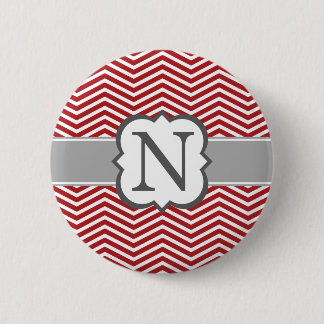 Red White Monogram Letter N Chevron 6 Cm Round Badge