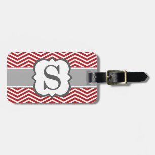 Red White Monogram Letter S Chevron Luggage Tag