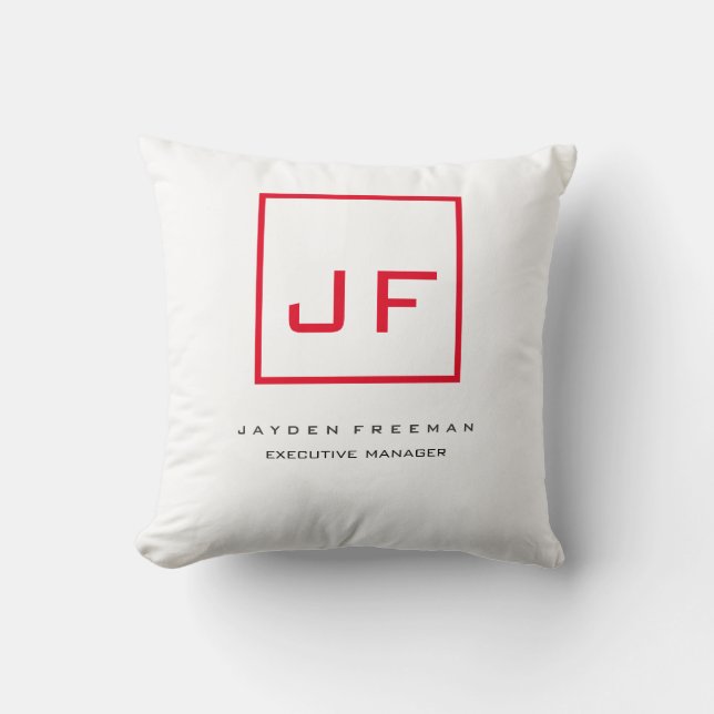 Red White Monogram Modern Minimalist Cushion (Front)