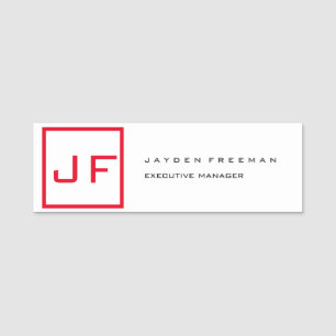 Red White Monogram Modern Minimalist Name Tag