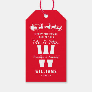 Red White Monogram Newlywed Mr And Mrs Christmas Gift Tags