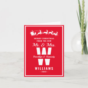 Red White Monogram Newlywed Mr And Mrs Christmas Holiday Card