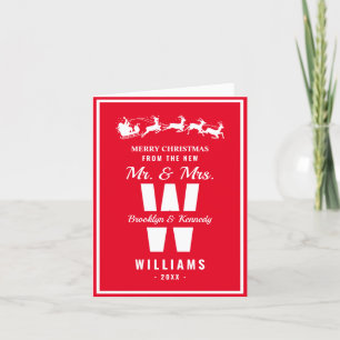 Red White Monogram Newlywed Mr And Mrs Christmas Holiday Card