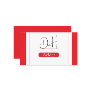 Red & White Monogram Professional Metal Welding Business Card