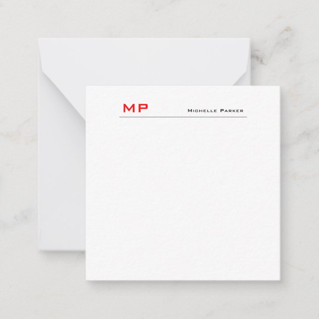 Red White Monogram Professional Plain Minimalist Card (Front)