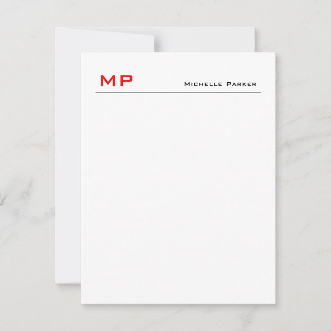 Red White Monogram Professional Plain Minimalist Card (Front)