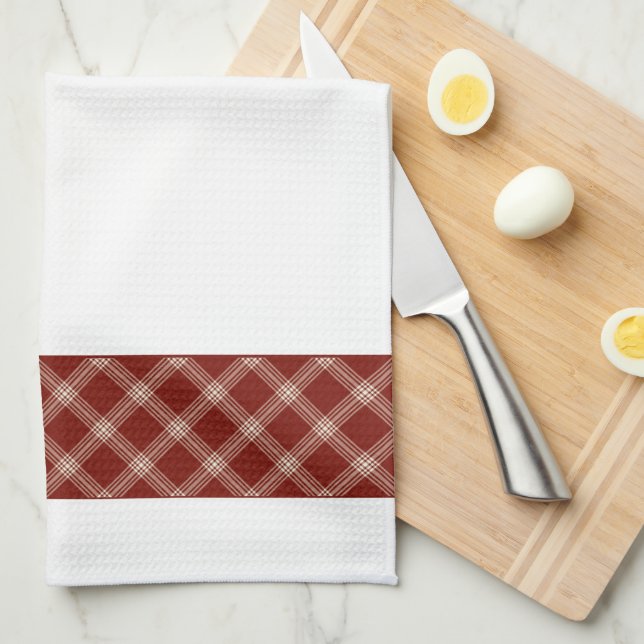Red & White Monogrammed Plaid Tea Towel (Quarter Fold)
