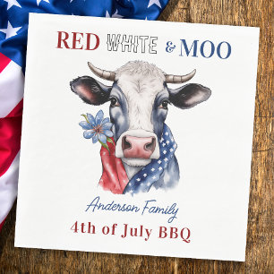 Red White Moo 4th Of July Patriotic Cow Napkin