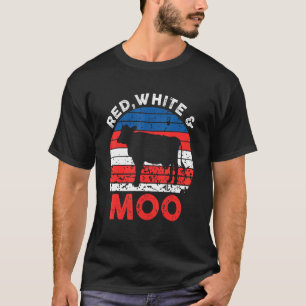 Red White Moo Cute American Cow Farmer 4th Of July T-Shirt