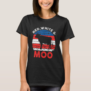 Red White Moo Cute American Cow Farmer 4th Of July T-Shirt